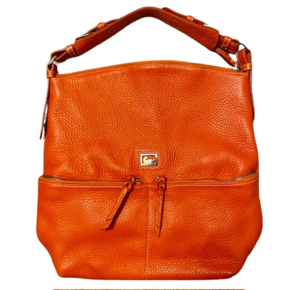 Dooney & Bourke Dillen Medium Two Pocket  Orange Pebbled Leather Shoulder Bag - Picture 2 of 8